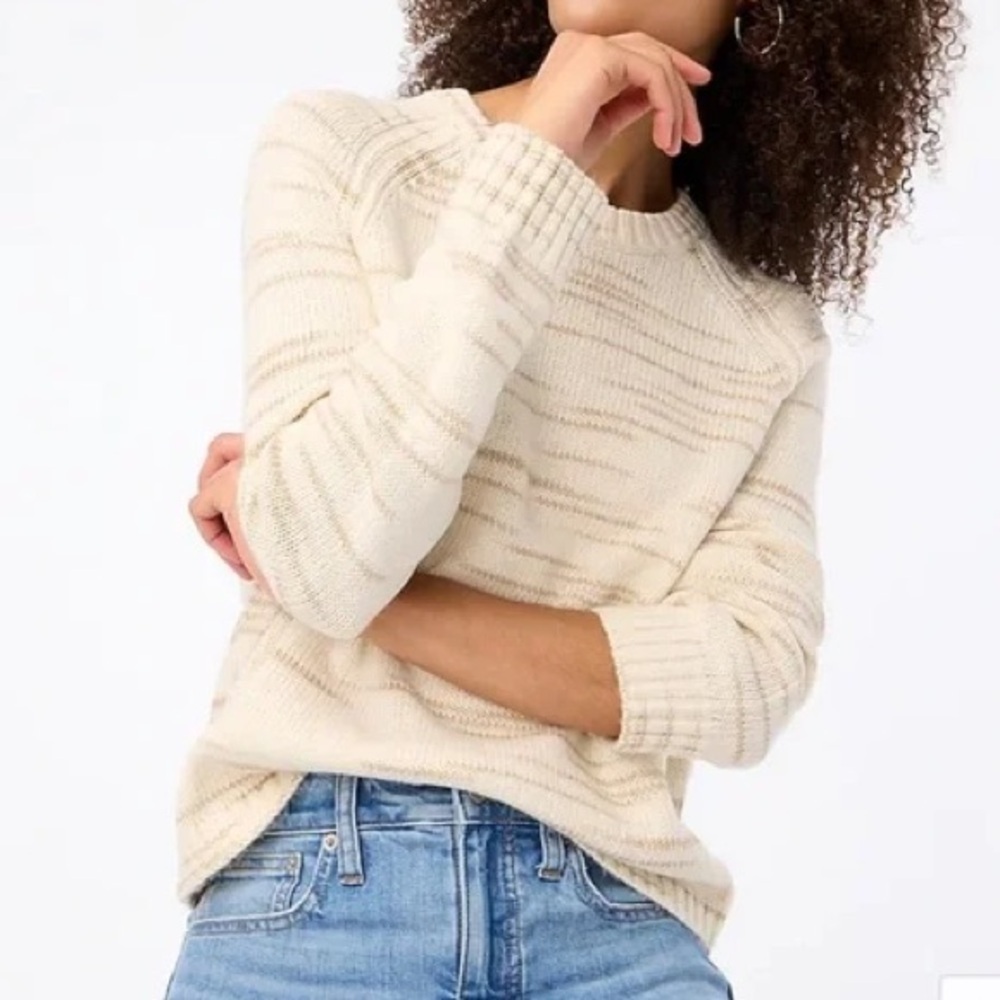 J. Crew Raglan Space Dyed Crew Neck Sweater cream and tan size large